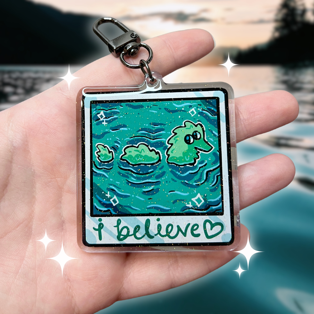 Fuzzy Worm Nessie "I Believe" ~ Glitter Acrylic Keychain Charm