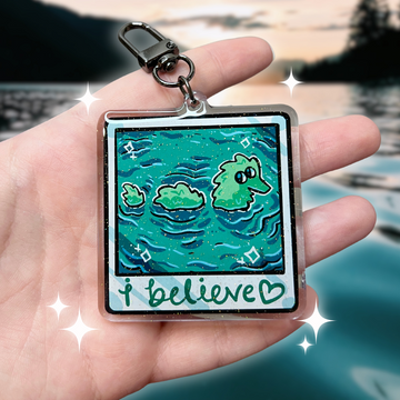 Fuzzy Worm Nessie "I Believe" ~ Glitter Acrylic Keychain Charm