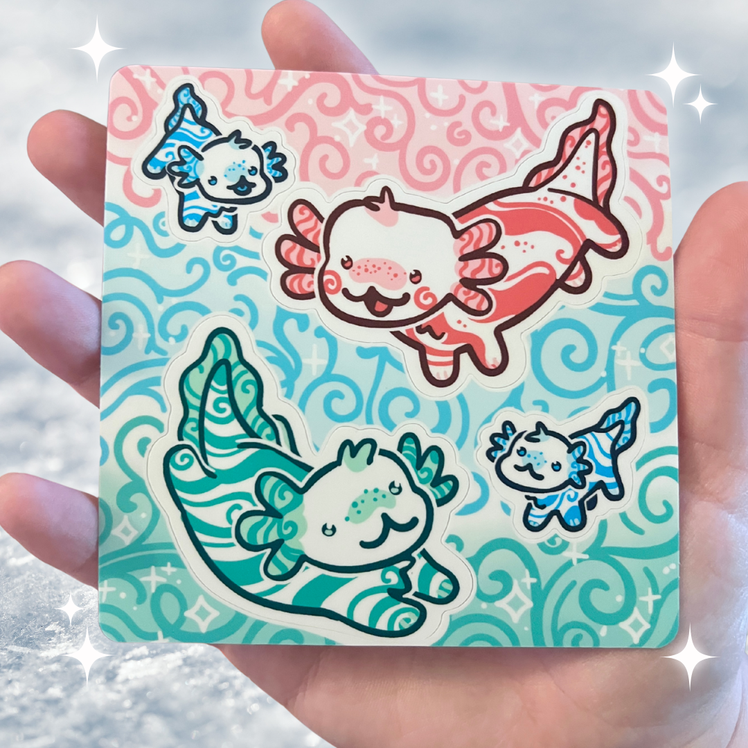 Peppermint Axolotls ~ Sticker Sheet