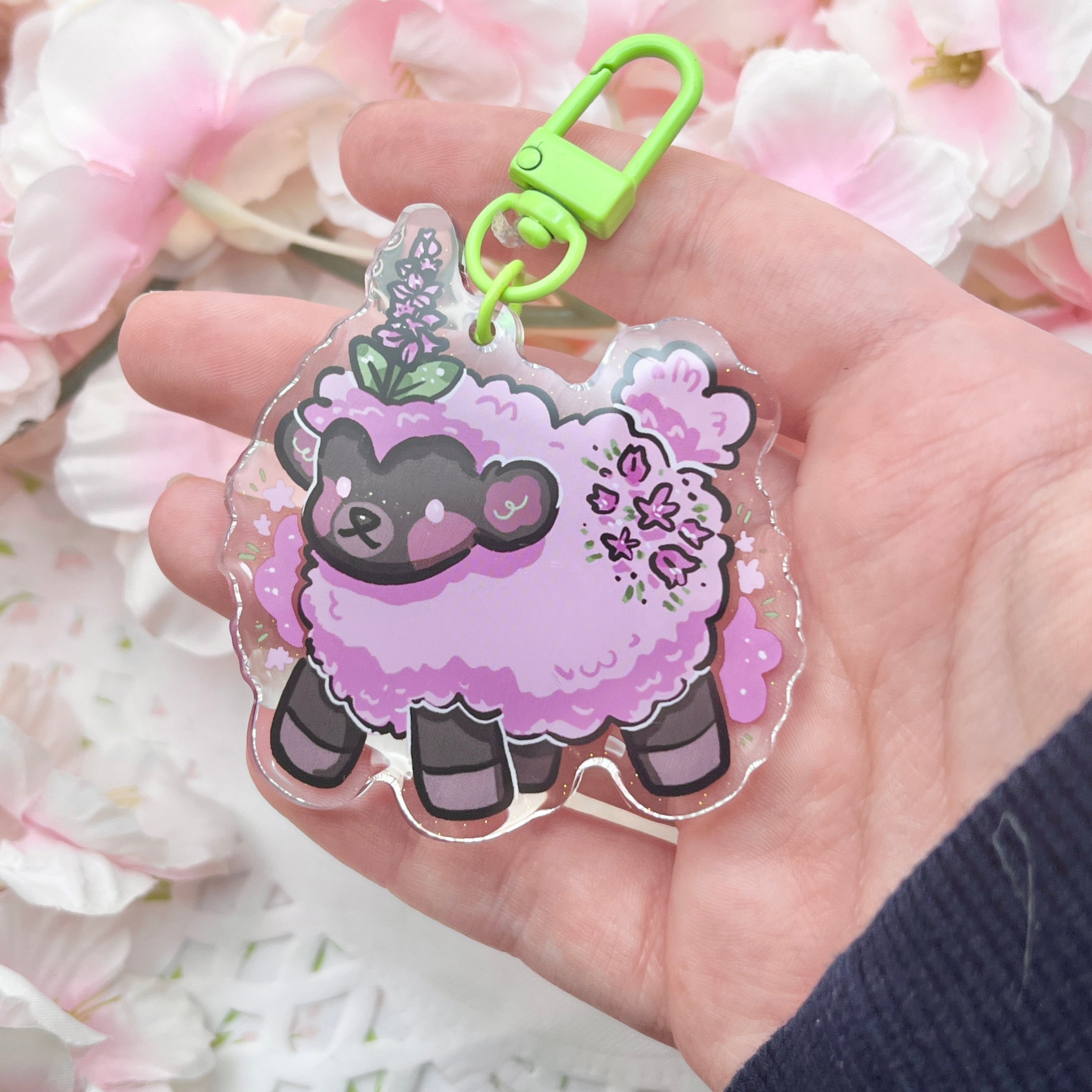 Heather Sheep ~ Glitter Acrylic Keychain Charm