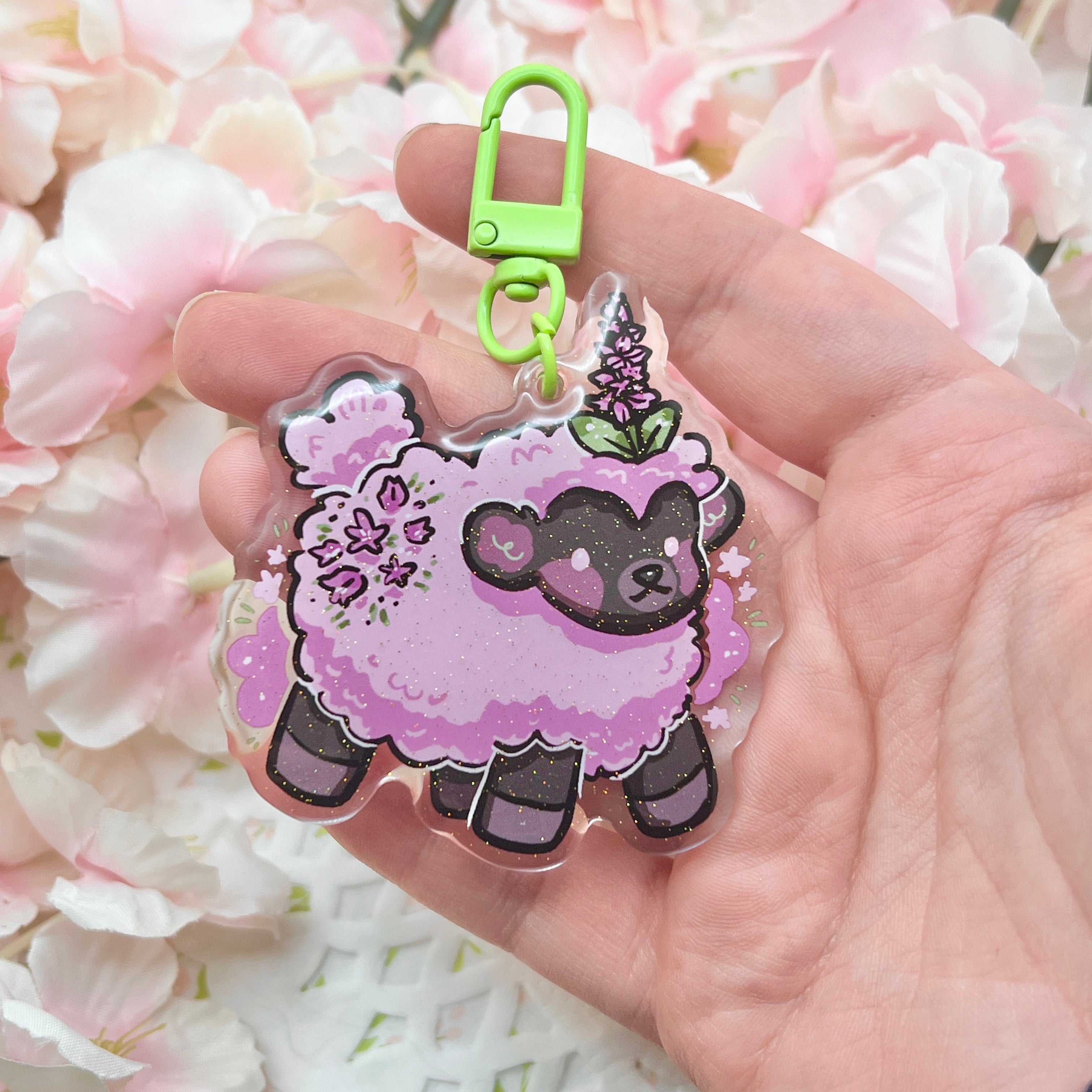 Heather Sheep ~ Glitter Acrylic Keychain Charm