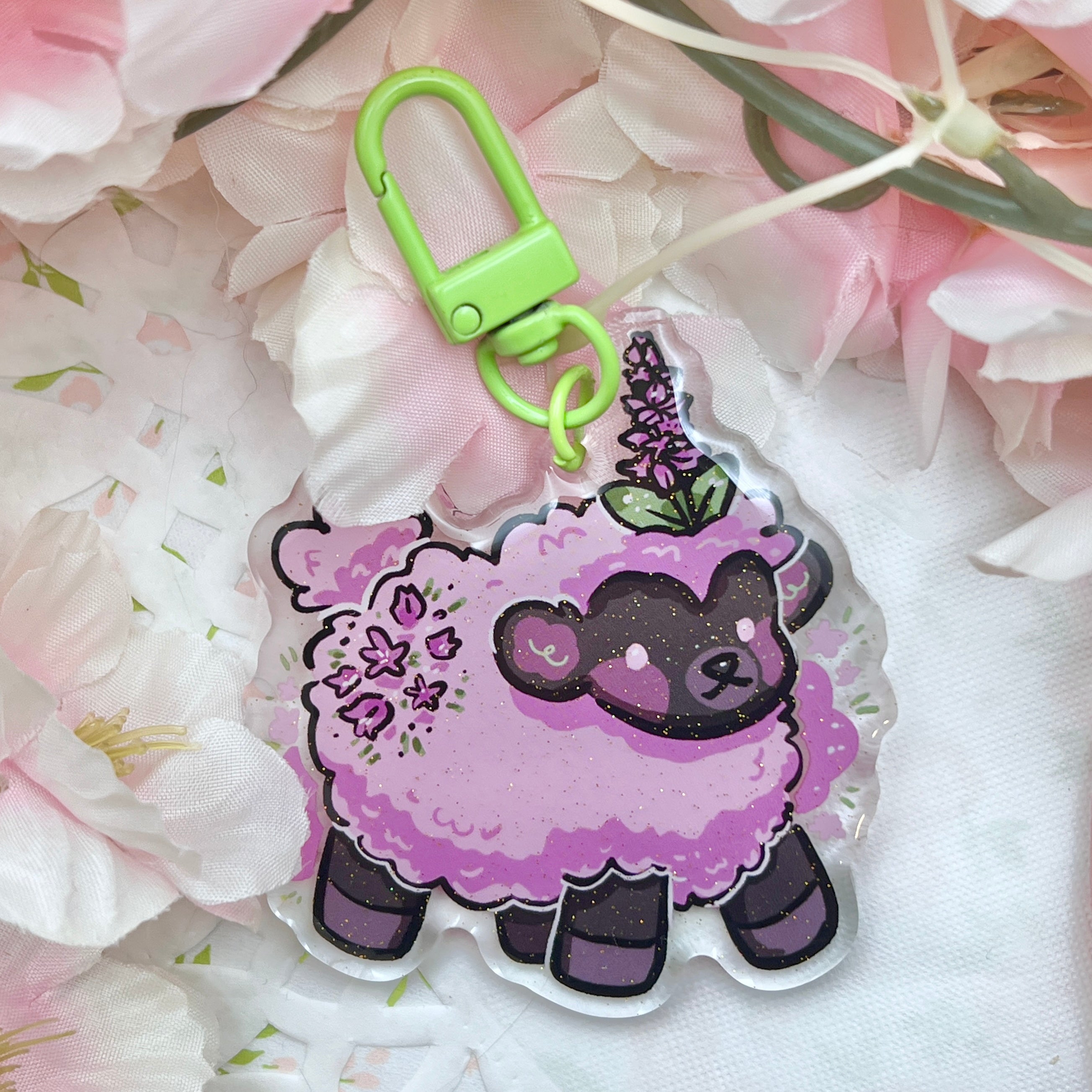 Heather Sheep ~ Glitter Acrylic Keychain Charm