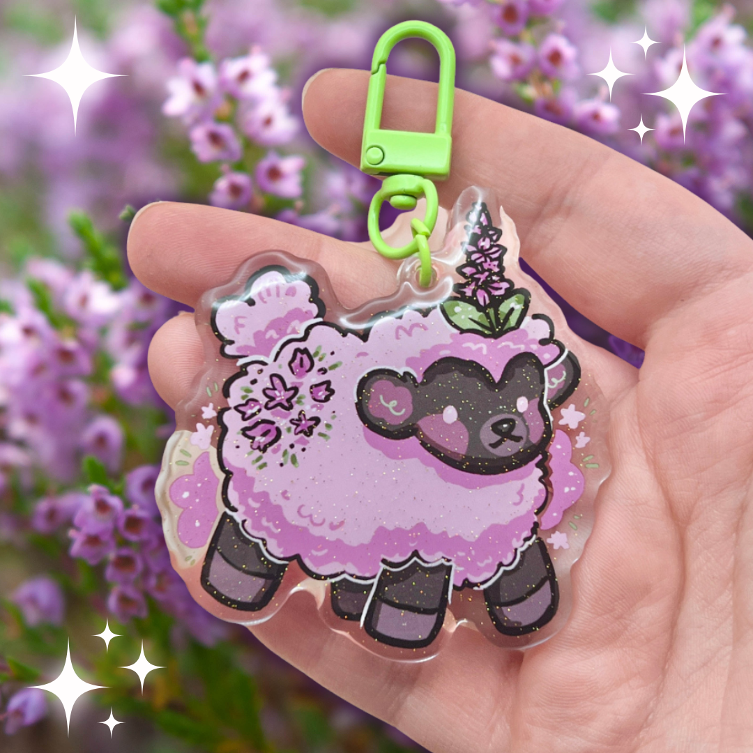 Heather Sheep ~ Glitter Acrylic Keychain Charm