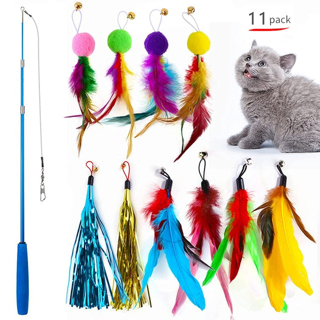 Retractable Cat Feather Wand Set